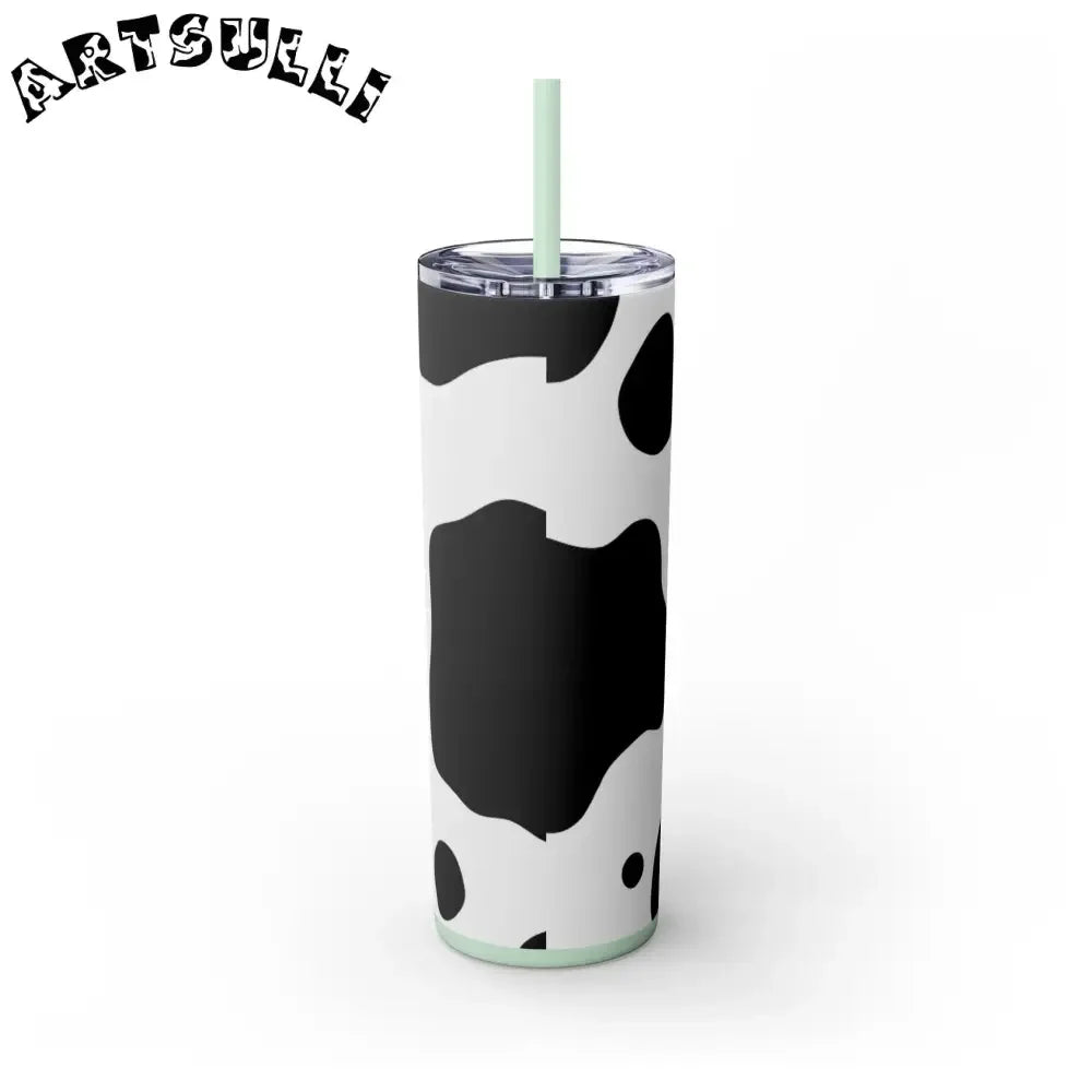 JAKKOUTTHEBXX White cow print skinny tumbler with clear lid and straw 2025