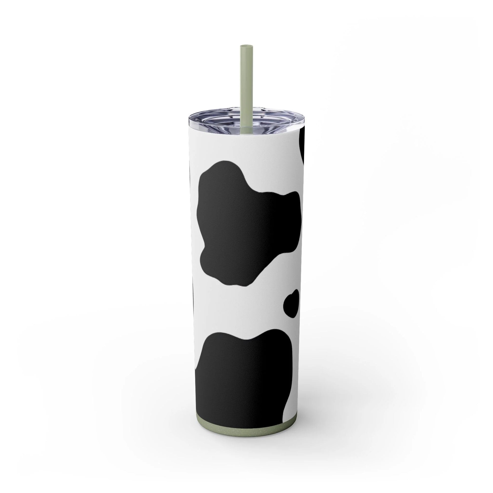 JAKKOUTTHEBXX White cow print skinny tumbler with clear lid and straw 2025