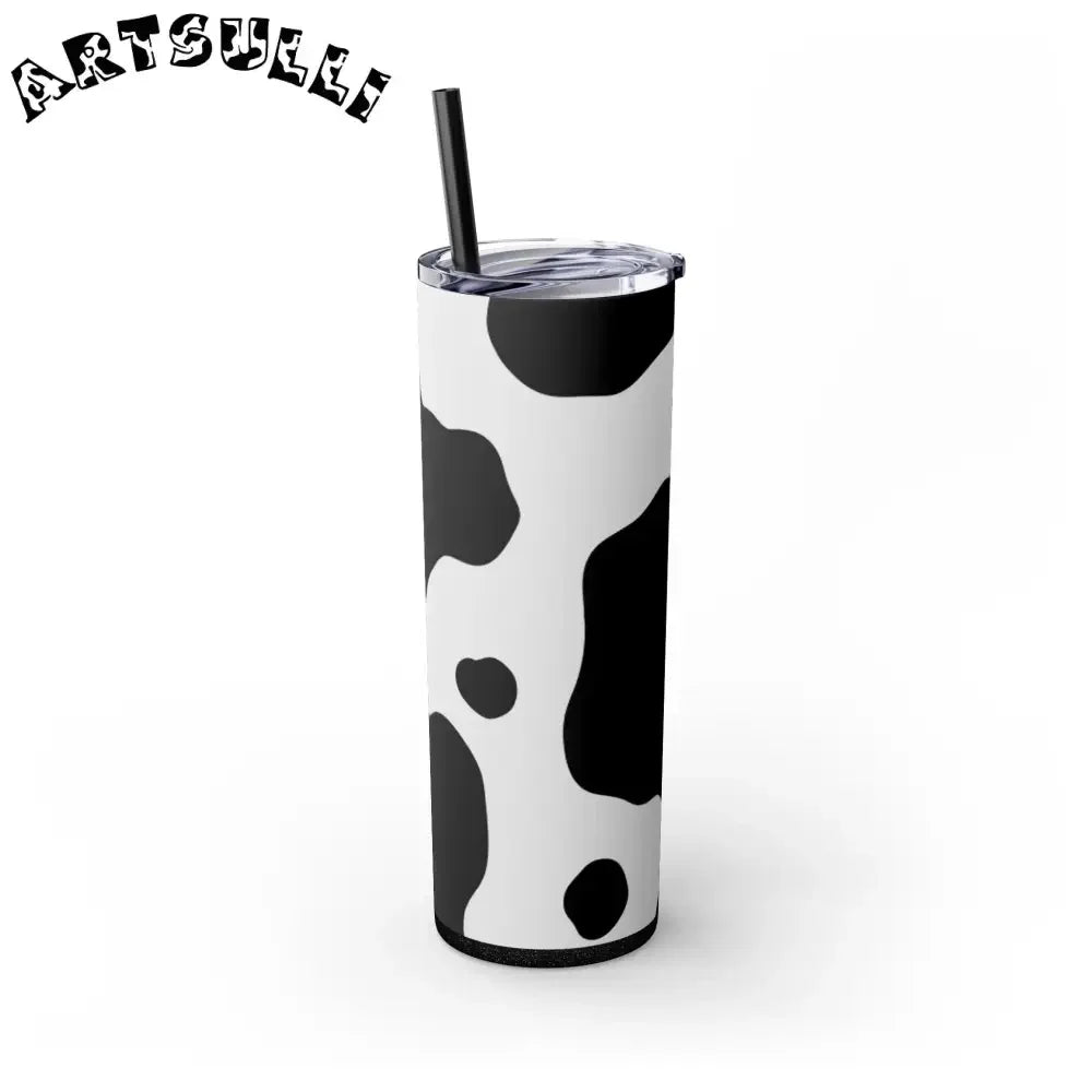 JAKKOUTTHEBXX White cow print skinny tumbler with clear lid and straw 2025