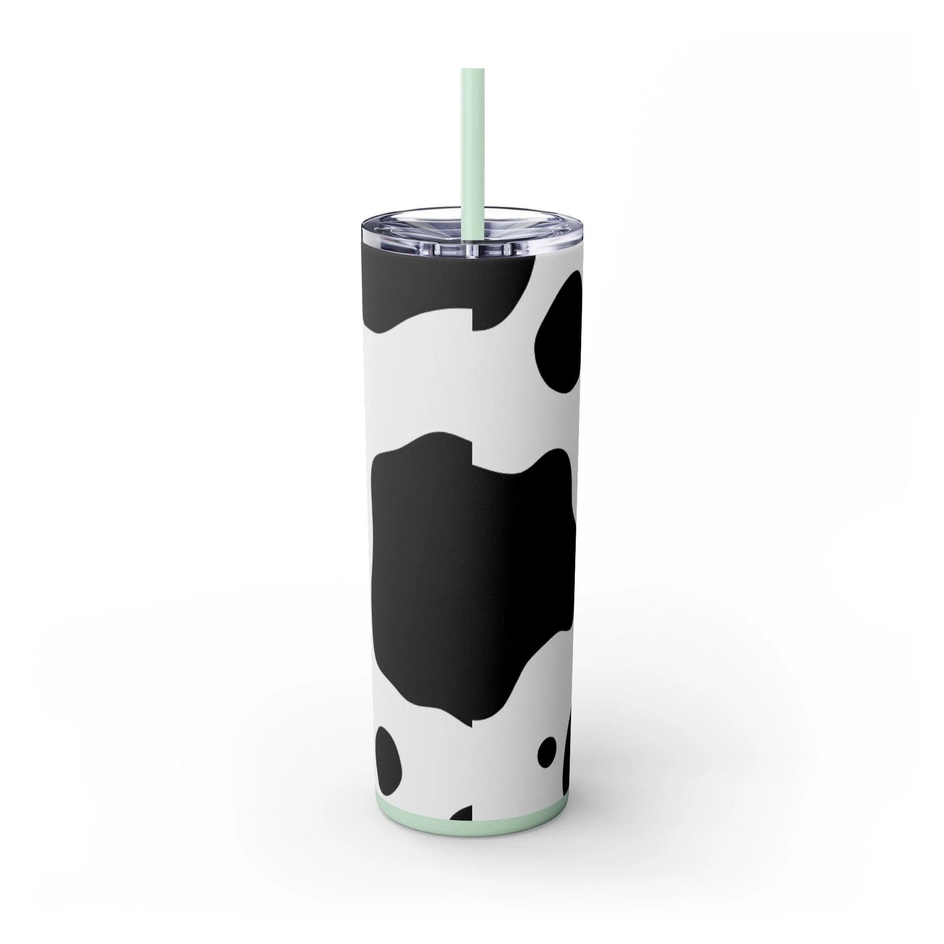 JAKKOUTTHEBXX White cow print skinny tumbler with clear lid and straw 2025