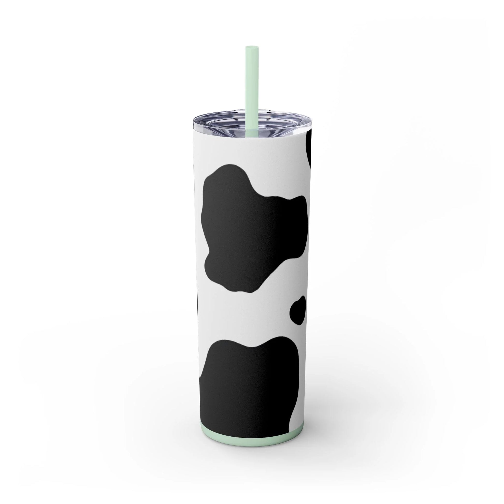 JAKKOUTTHEBXX White cow print skinny tumbler with clear lid and straw 2025