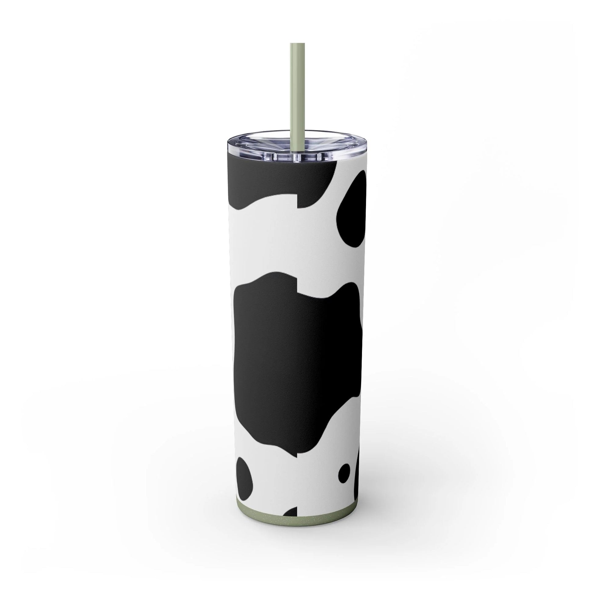JAKKOUTTHEBXX White cow print skinny tumbler with clear lid and straw 2025