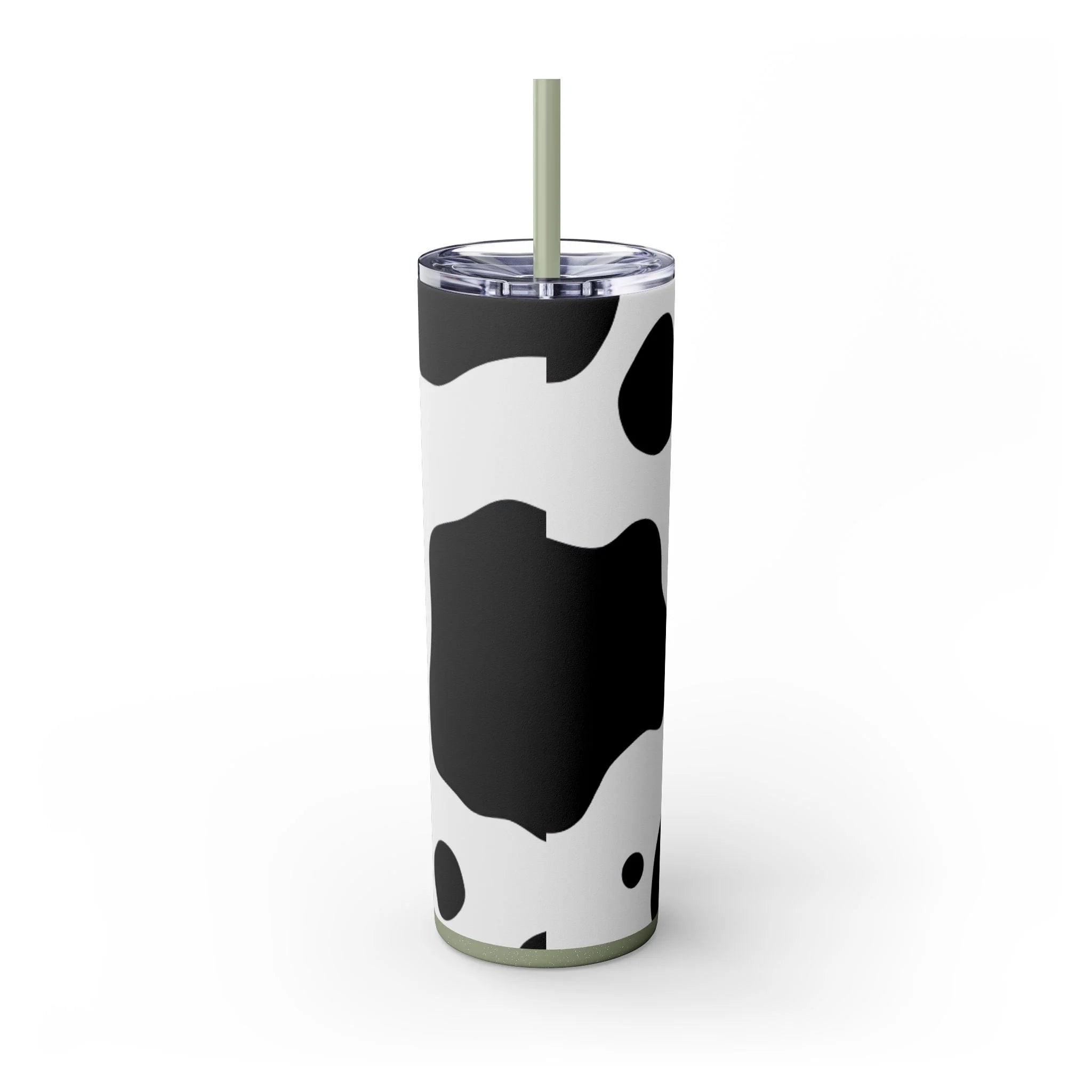 JAKKOUTTHEBXX White cow print skinny tumbler with clear lid and straw 2025