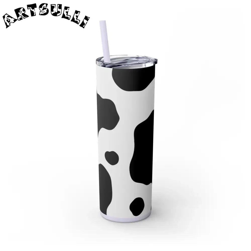 JAKKOUTTHEBXX White cow print skinny tumbler with clear lid and straw 2025