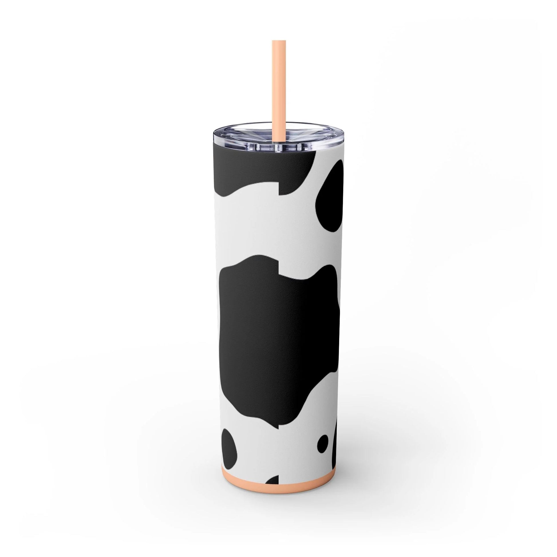 JAKKOUTTHEBXX White cow print skinny tumbler with clear lid and straw 2025