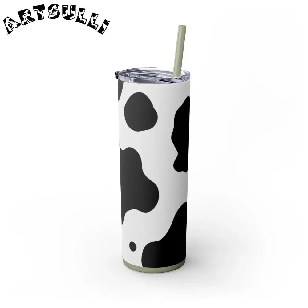 JAKKOUTTHEBXX White cow print skinny tumbler with clear lid and straw 2025