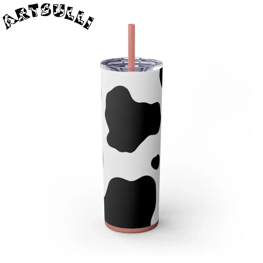 JAKKOUTTHEBXX White cow print skinny tumbler with clear lid and straw 2025