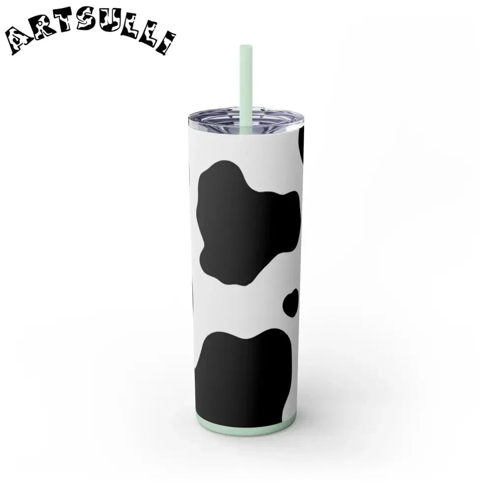 JAKKOUTTHEBXX White cow print skinny tumbler with clear lid and straw 2025