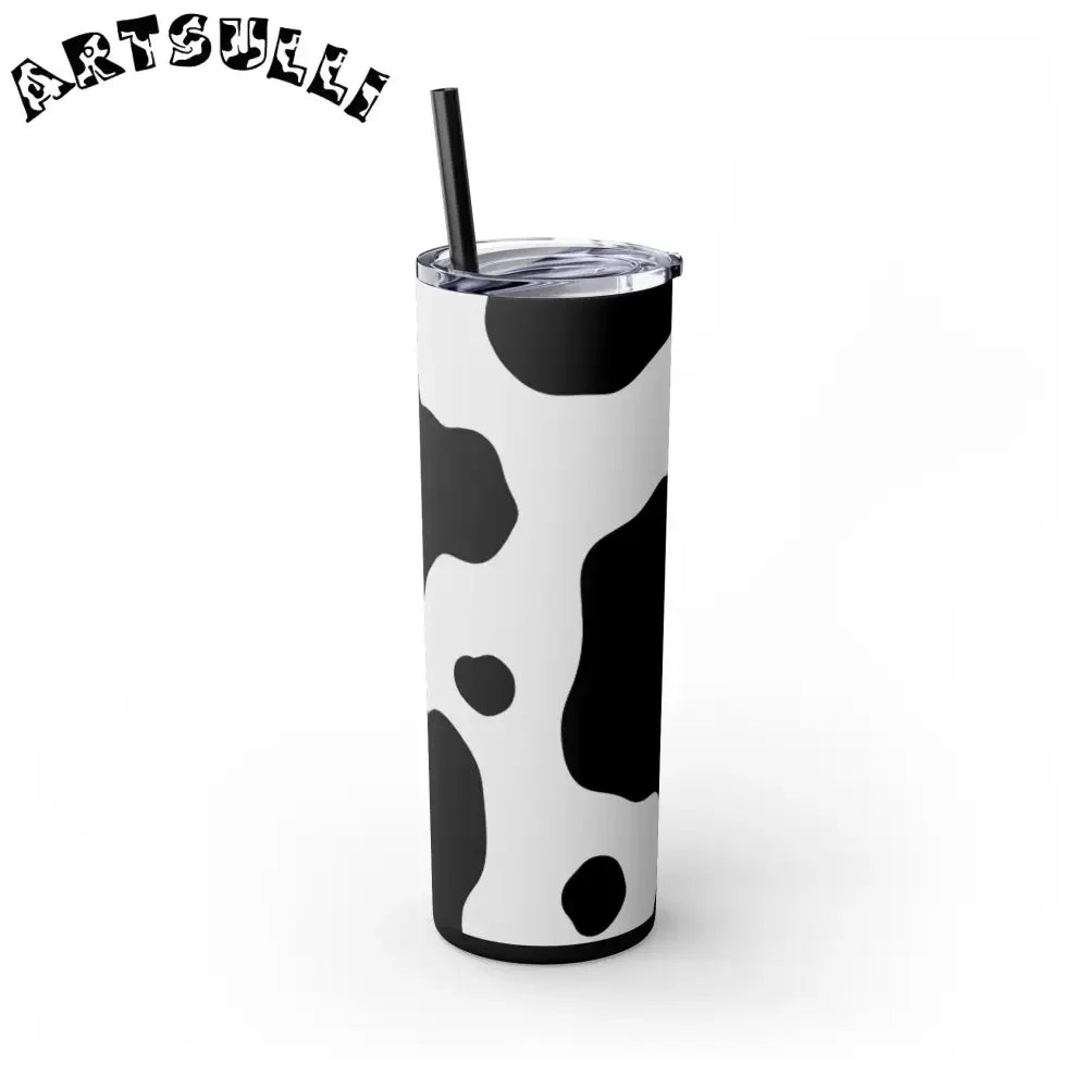 JAKKOUTTHEBXX White cow print skinny tumbler with clear lid and straw 2025