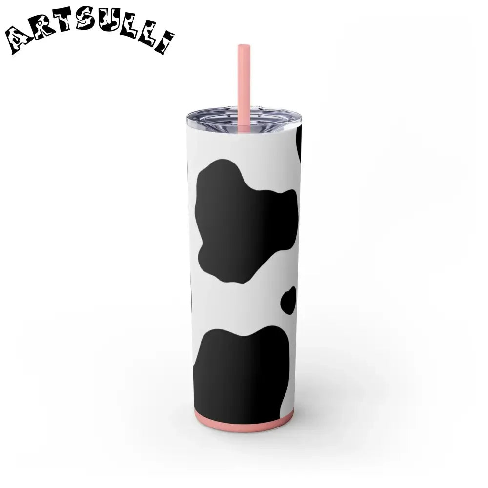 JAKKOUTTHEBXX White cow print skinny tumbler with clear lid and straw 2025