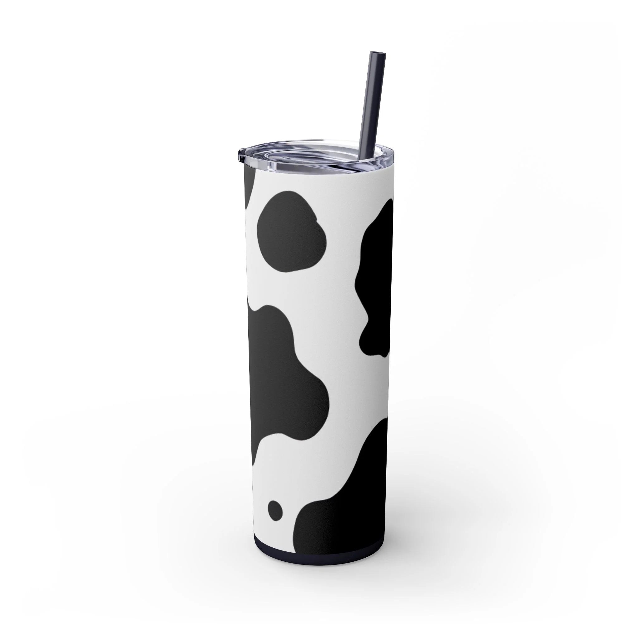 JAKKOUTTHEBXX White cow print skinny tumbler with clear lid and straw 2025
