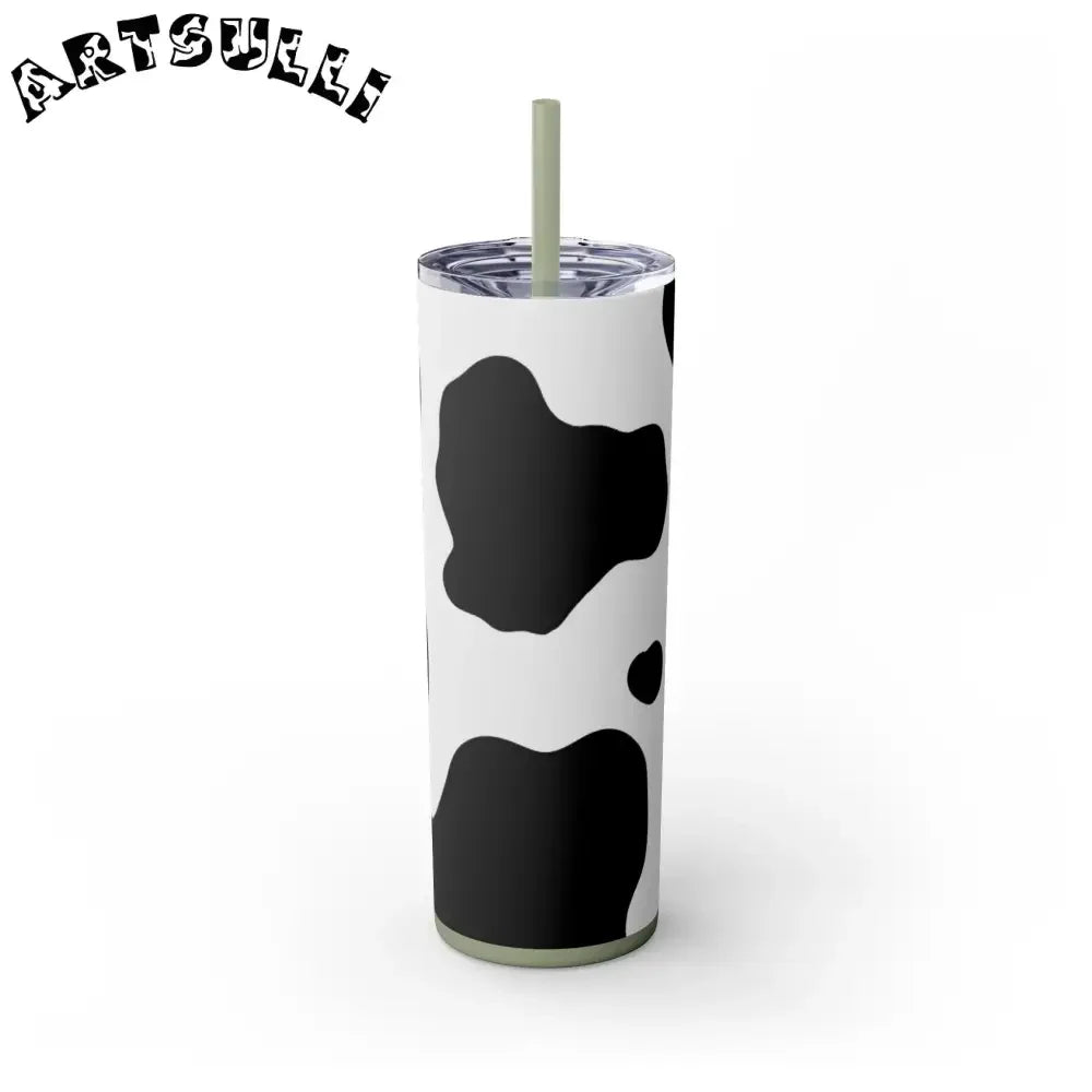 JAKKOUTTHEBXX White cow print skinny tumbler with clear lid and straw 2025
