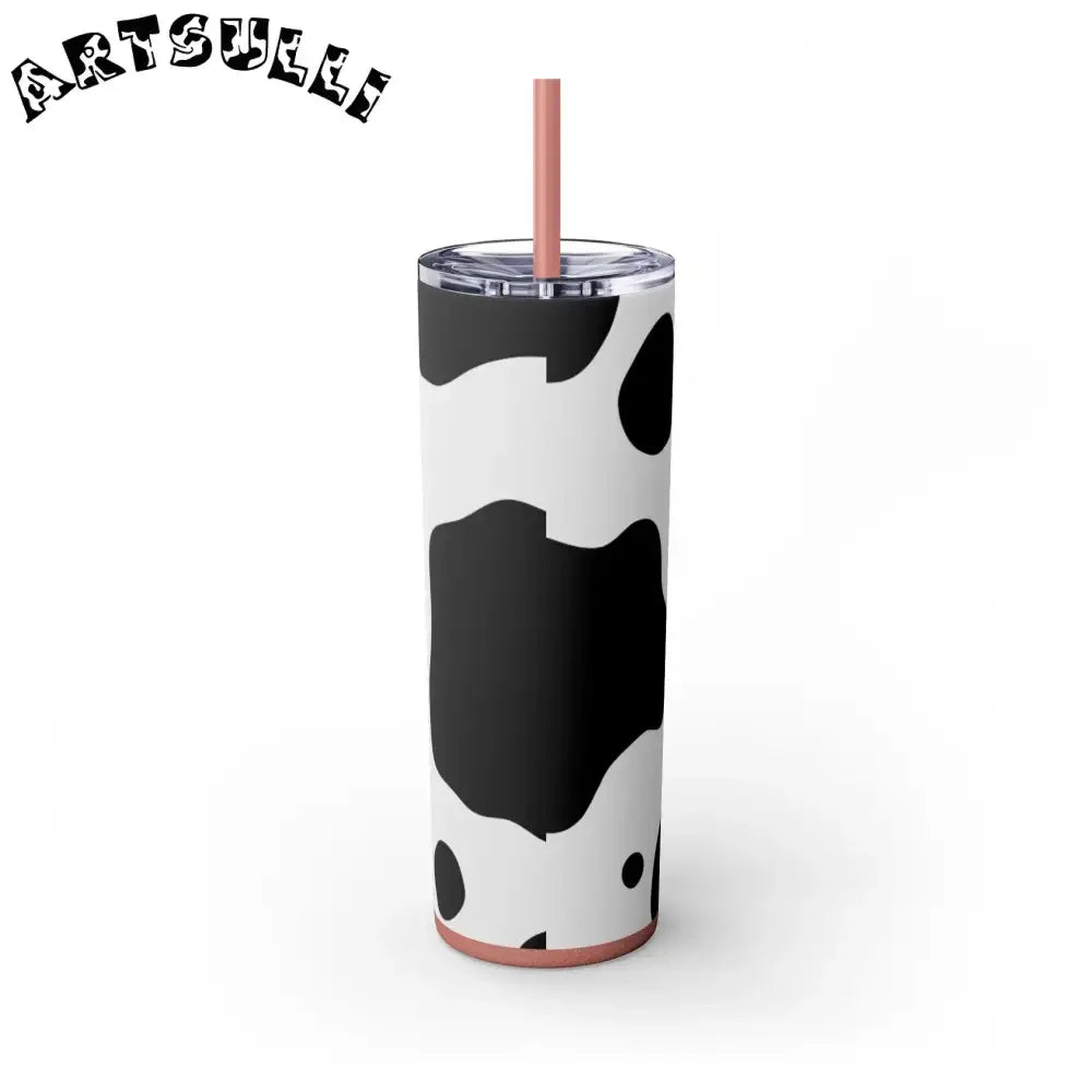 JAKKOUTTHEBXX White cow print skinny tumbler with clear lid and straw 2025