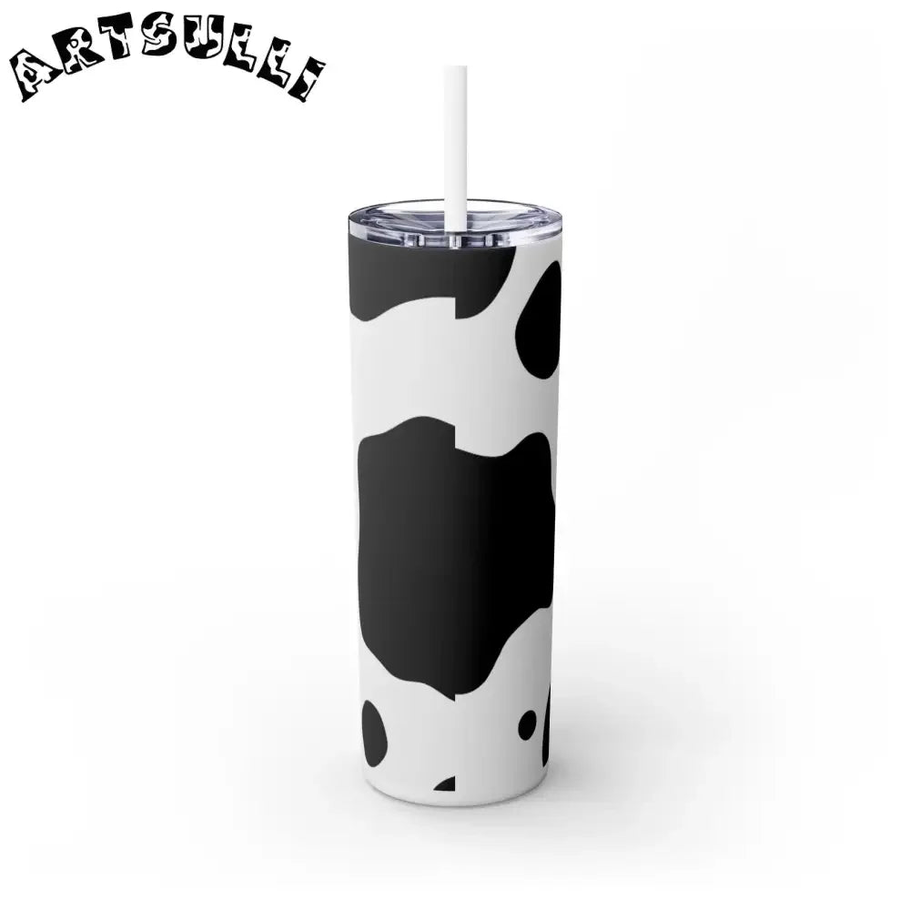 JAKKOUTTHEBXX White cow print skinny tumbler with clear lid and straw 2025