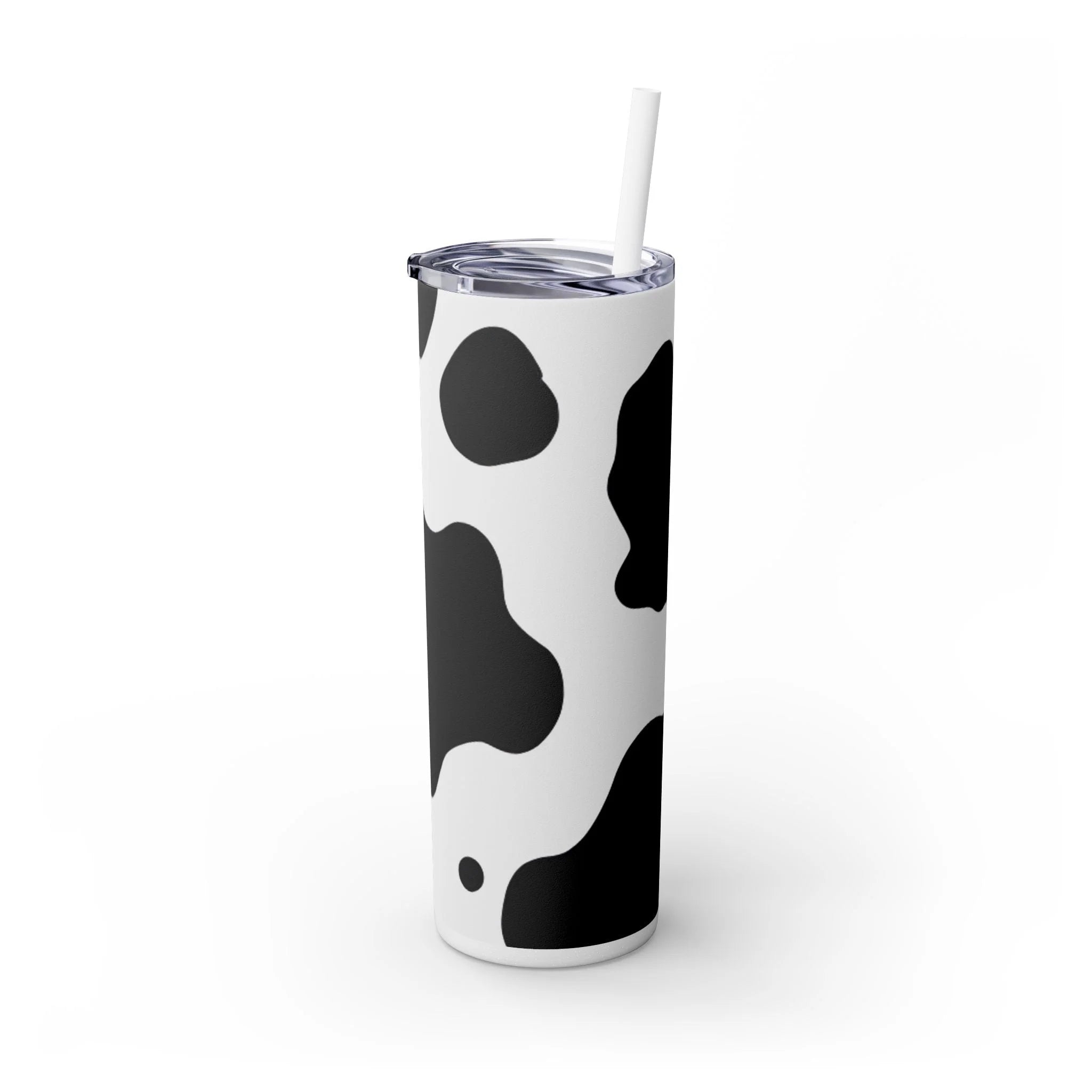JAKKOUTTHEBXX White cow print skinny tumbler with clear lid and straw 2025