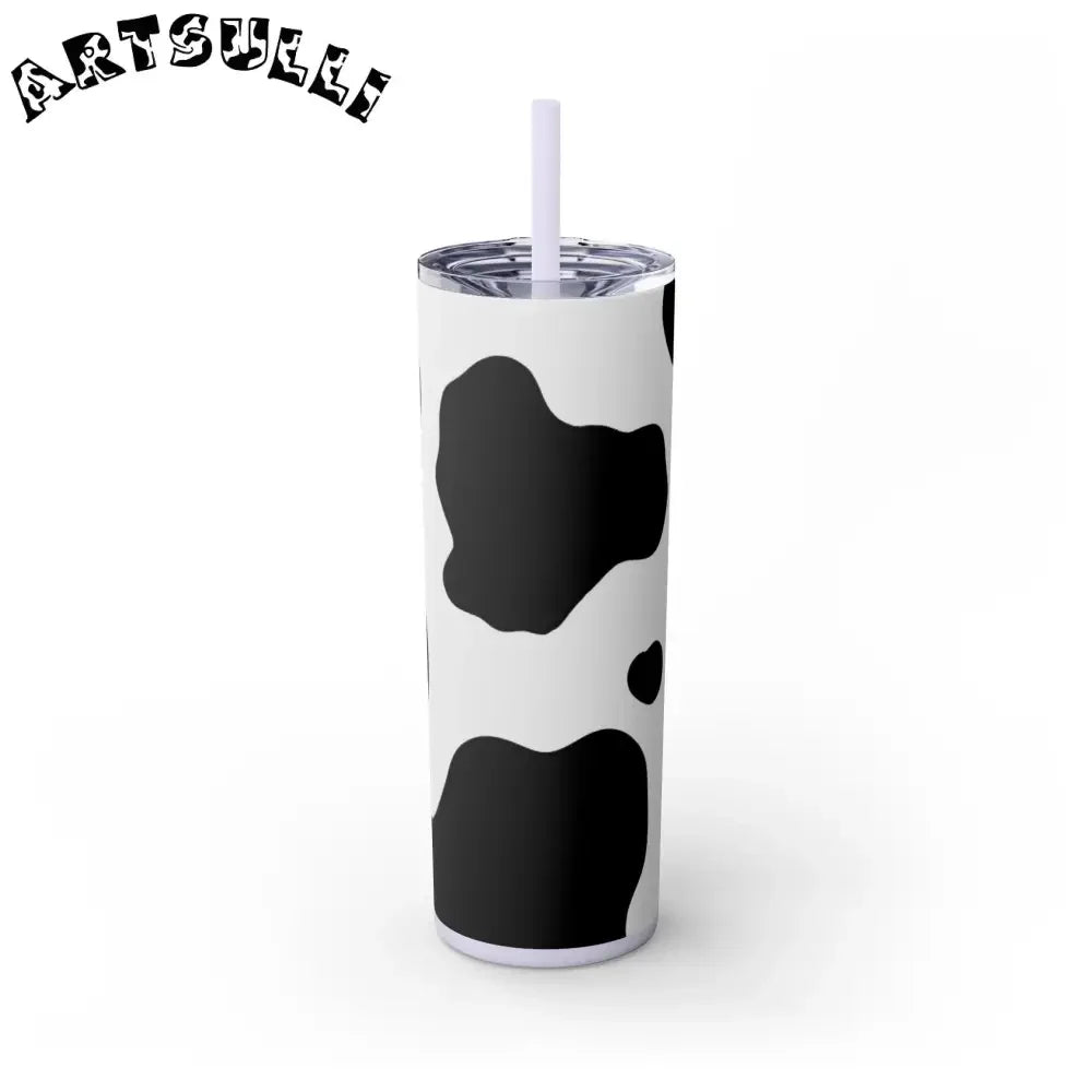 JAKKOUTTHEBXX White cow print skinny tumbler with clear lid and straw 2025