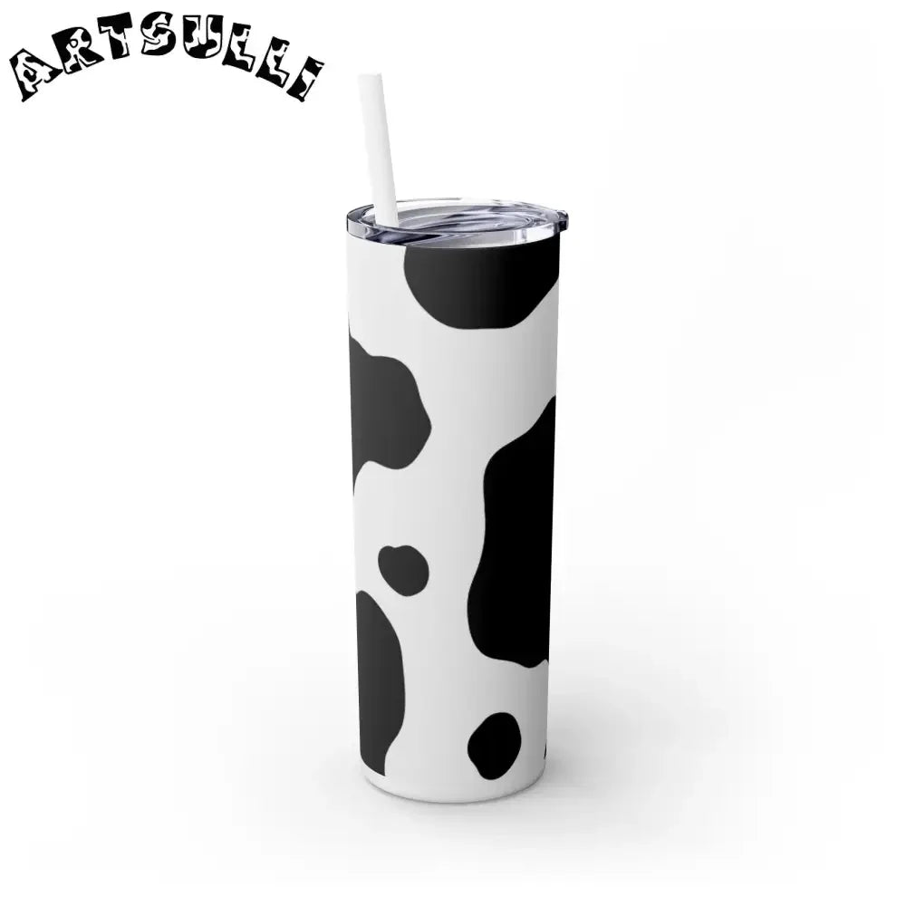 JAKKOUTTHEBXX White cow print skinny tumbler with clear lid and straw 2025