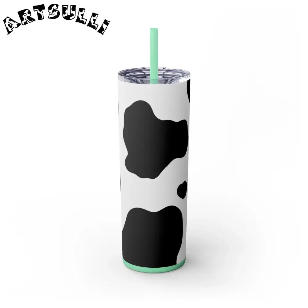 JAKKOUTTHEBXX White cow print skinny tumbler with clear lid and straw 2025