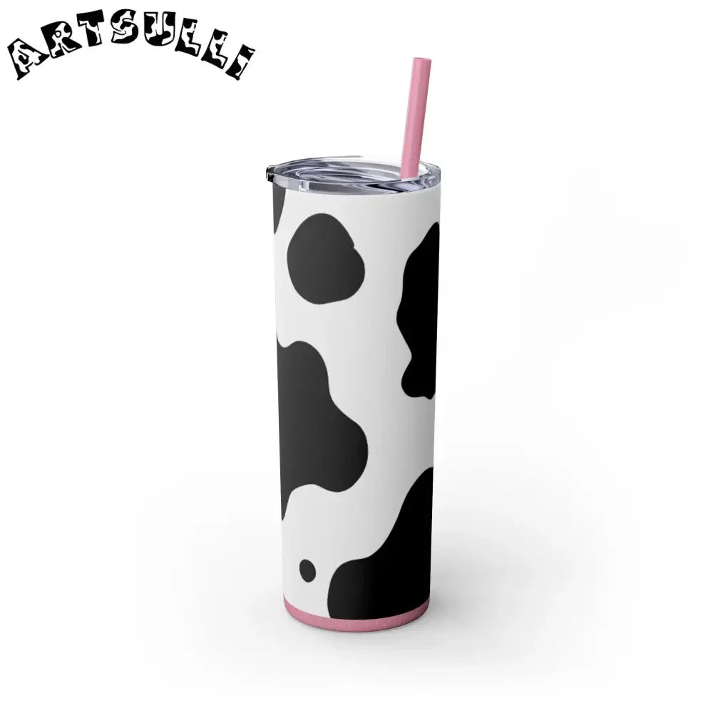 JAKKOUTTHEBXX White cow print skinny tumbler with clear lid and straw 2025