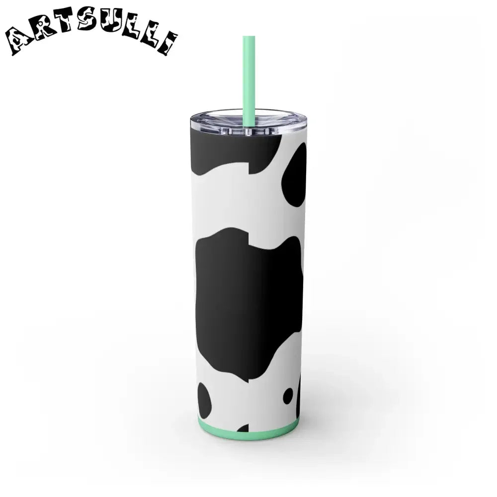 JAKKOUTTHEBXX White cow print skinny tumbler with clear lid and straw 2025
