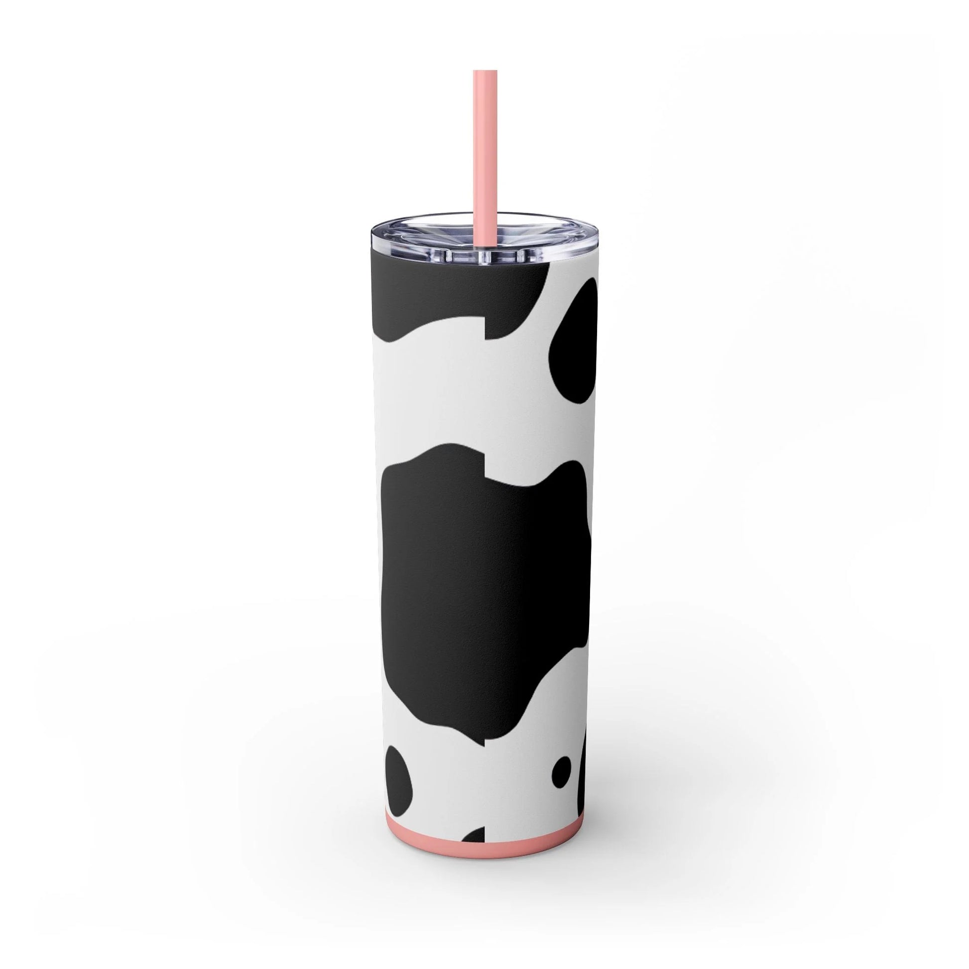 JAKKOUTTHEBXX White cow print skinny tumbler with clear lid and straw 2025
