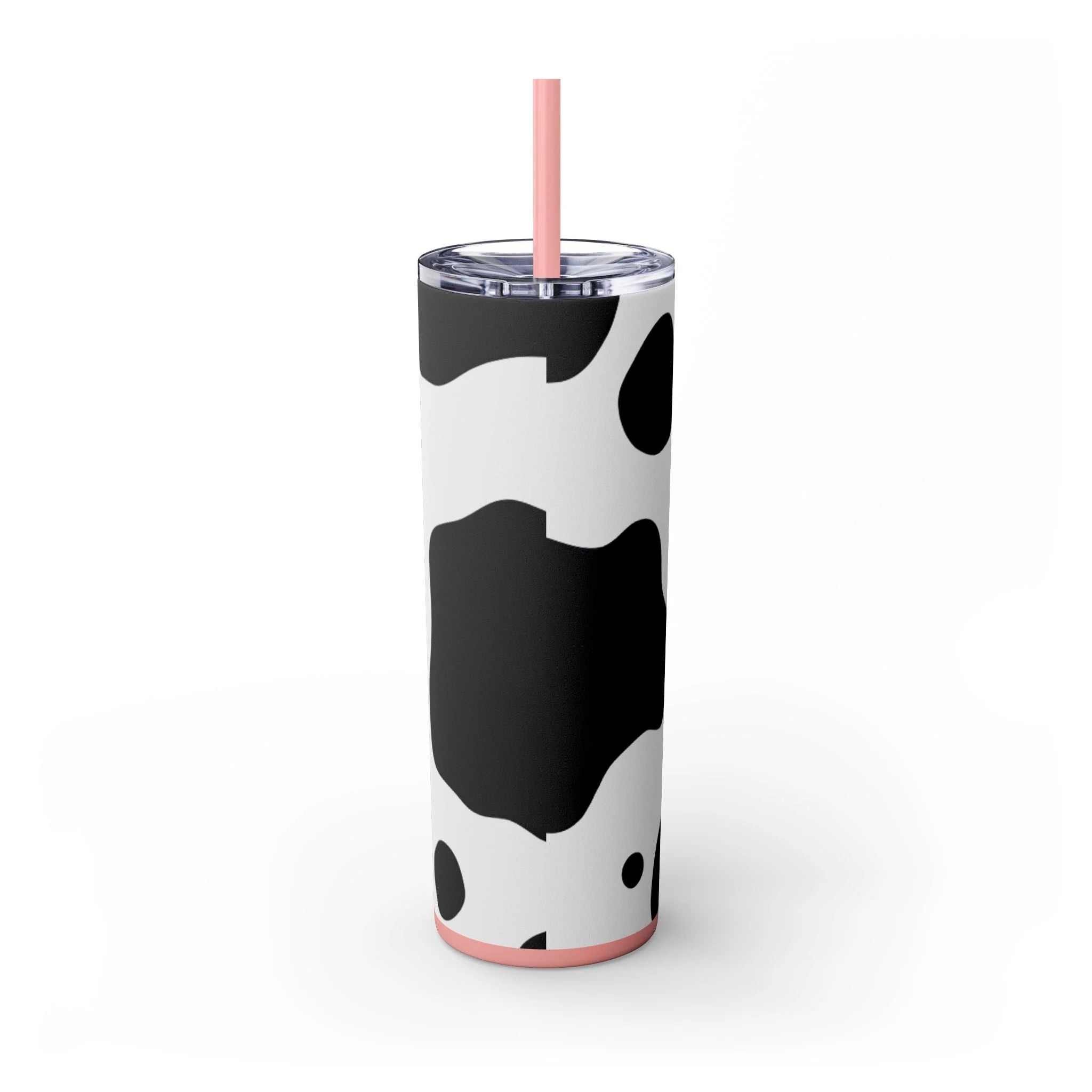 JAKKOUTTHEBXX White cow print skinny tumbler with clear lid and straw 2025