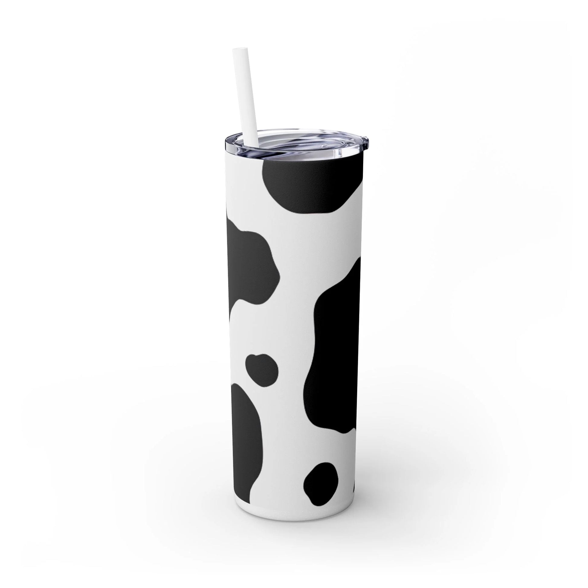 JAKKOUTTHEBXX White cow print skinny tumbler with clear lid and straw 2025