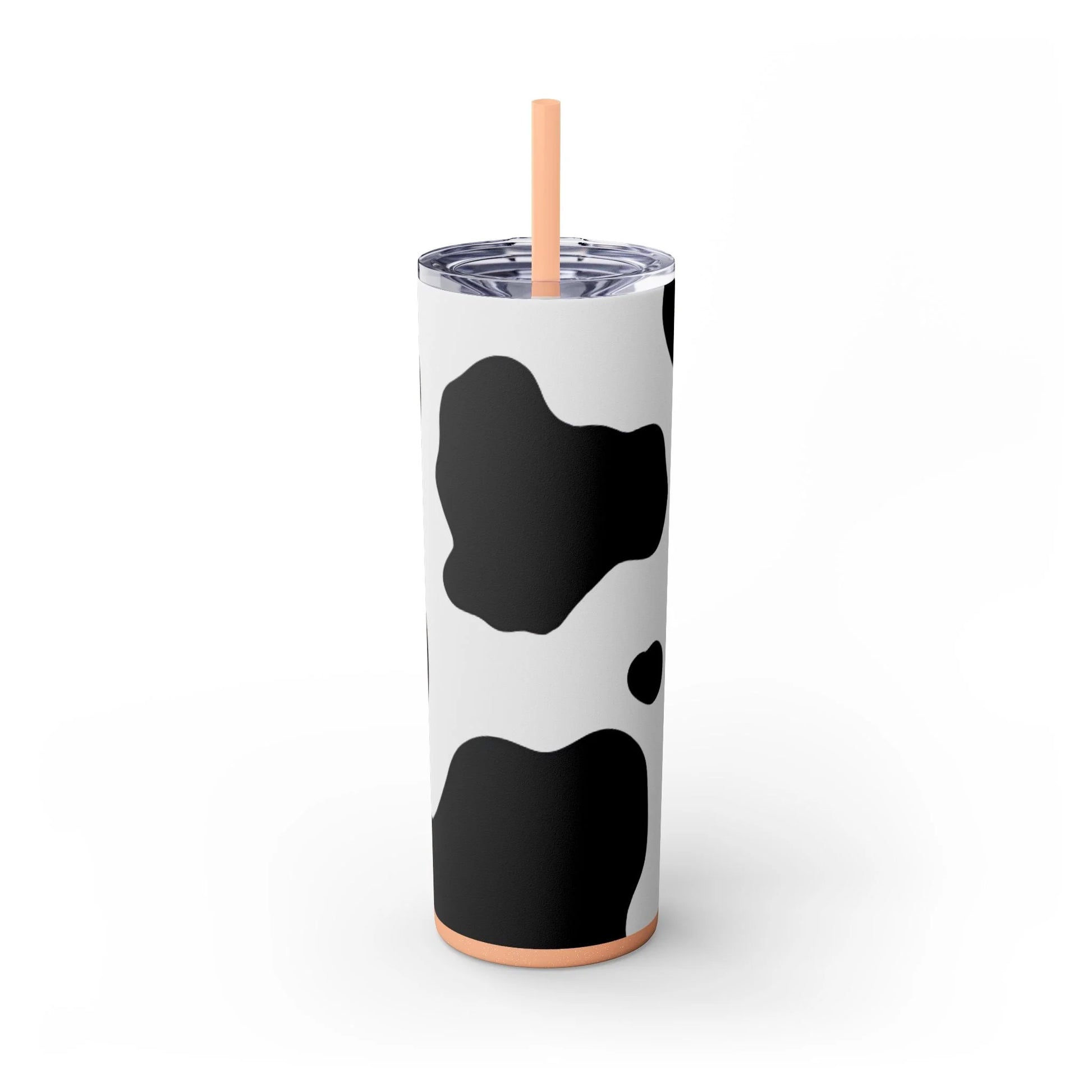 JAKKOUTTHEBXX White cow print skinny tumbler with clear lid and straw 2025