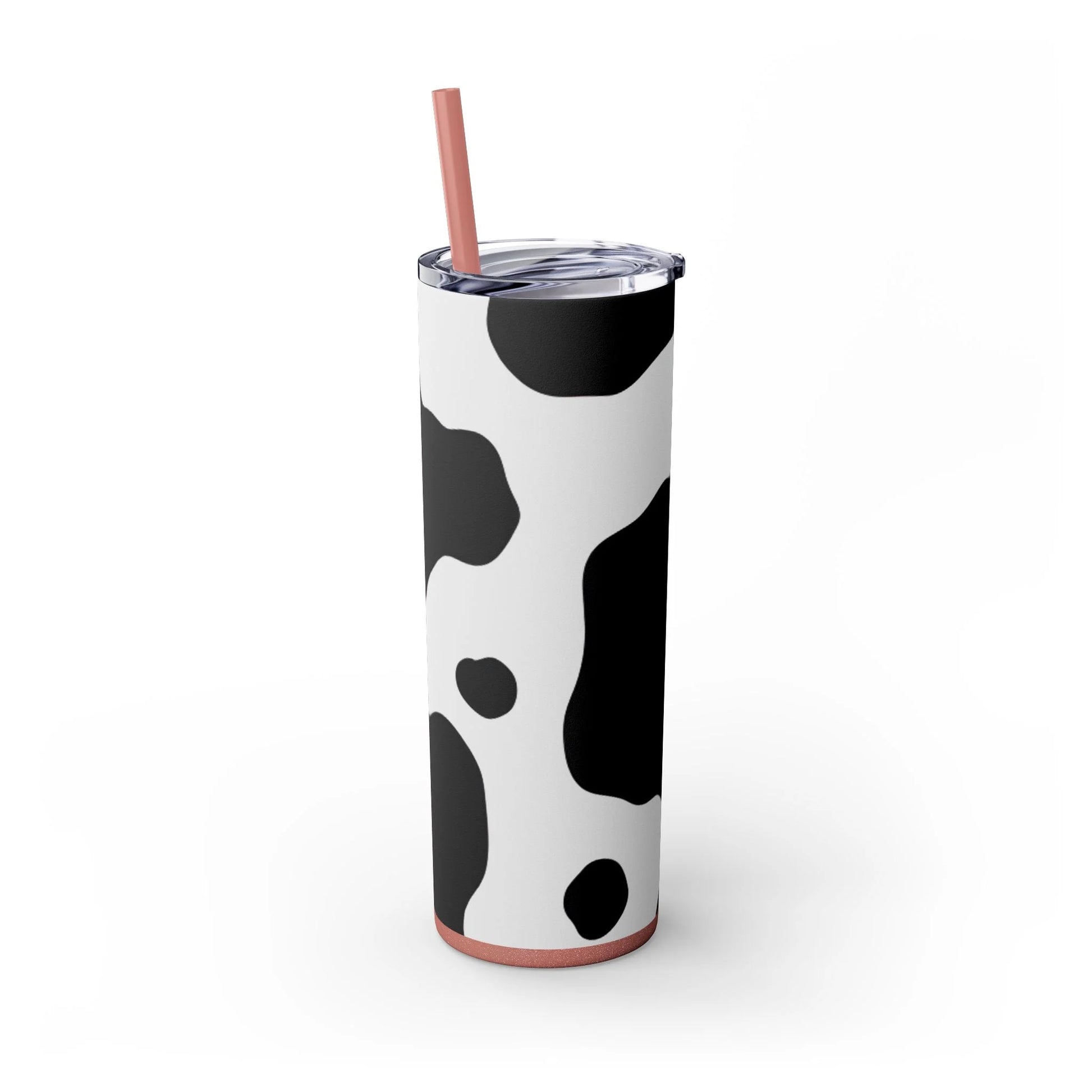 JAKKOUTTHEBXX White cow print skinny tumbler with clear lid and straw 2025