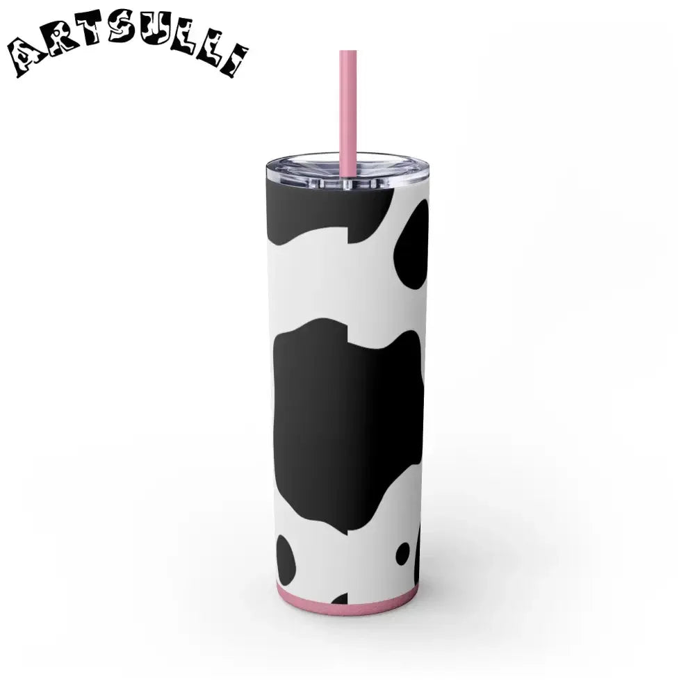 JAKKOUTTHEBXX White cow print skinny tumbler with clear lid and straw 2025