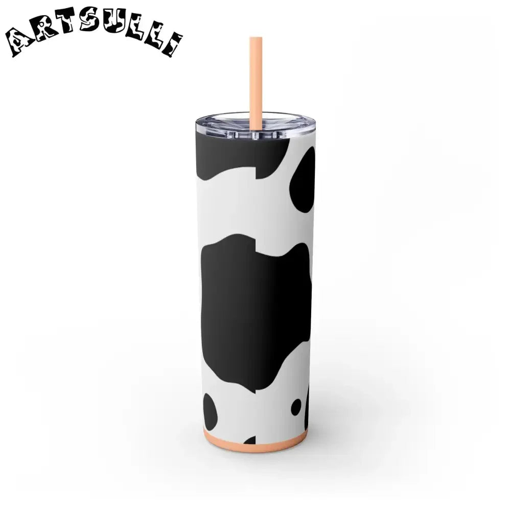 JAKKOUTTHEBXX White cow print skinny tumbler with clear lid and straw 2025
