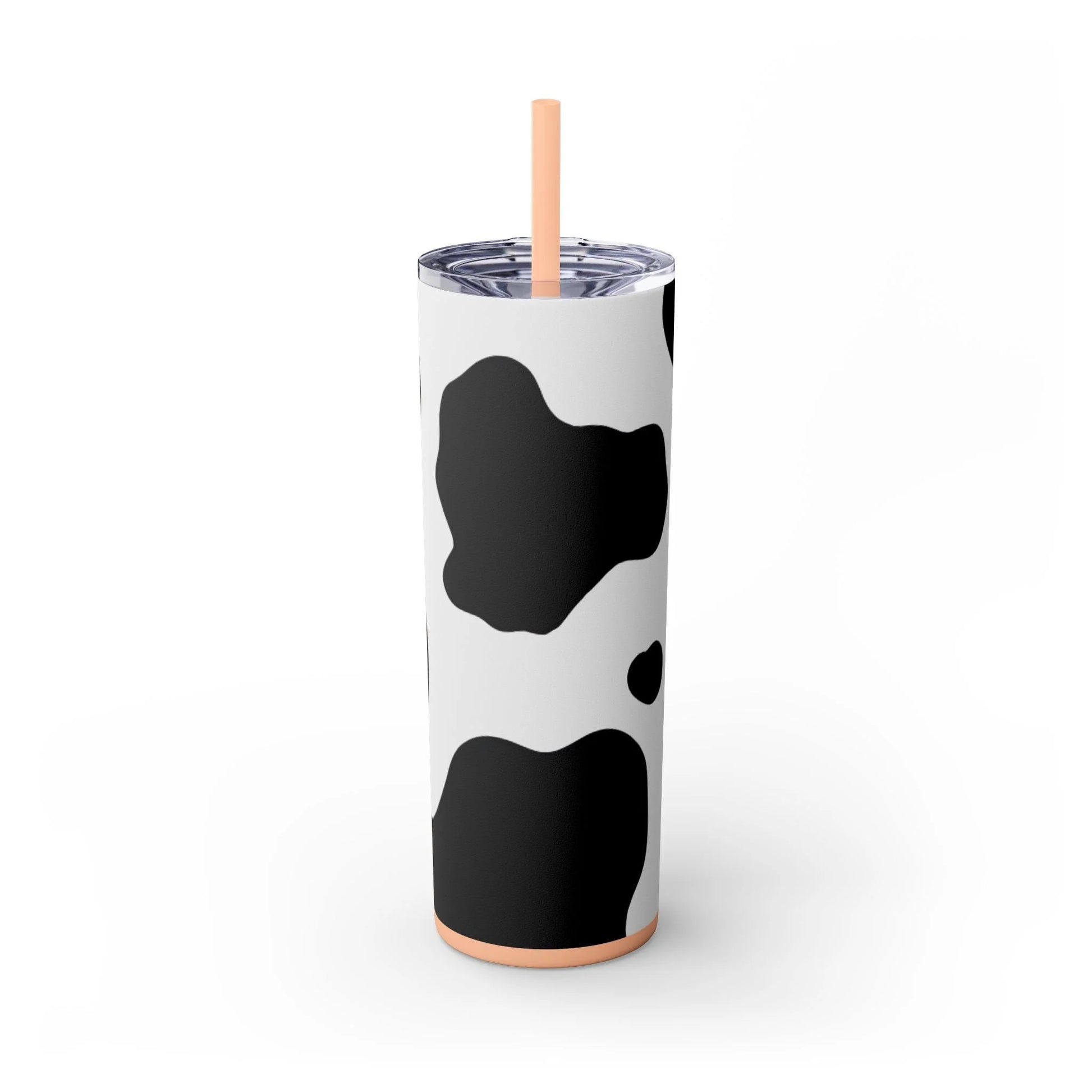 JAKKOUTTHEBXX White cow print skinny tumbler with clear lid and straw 2025