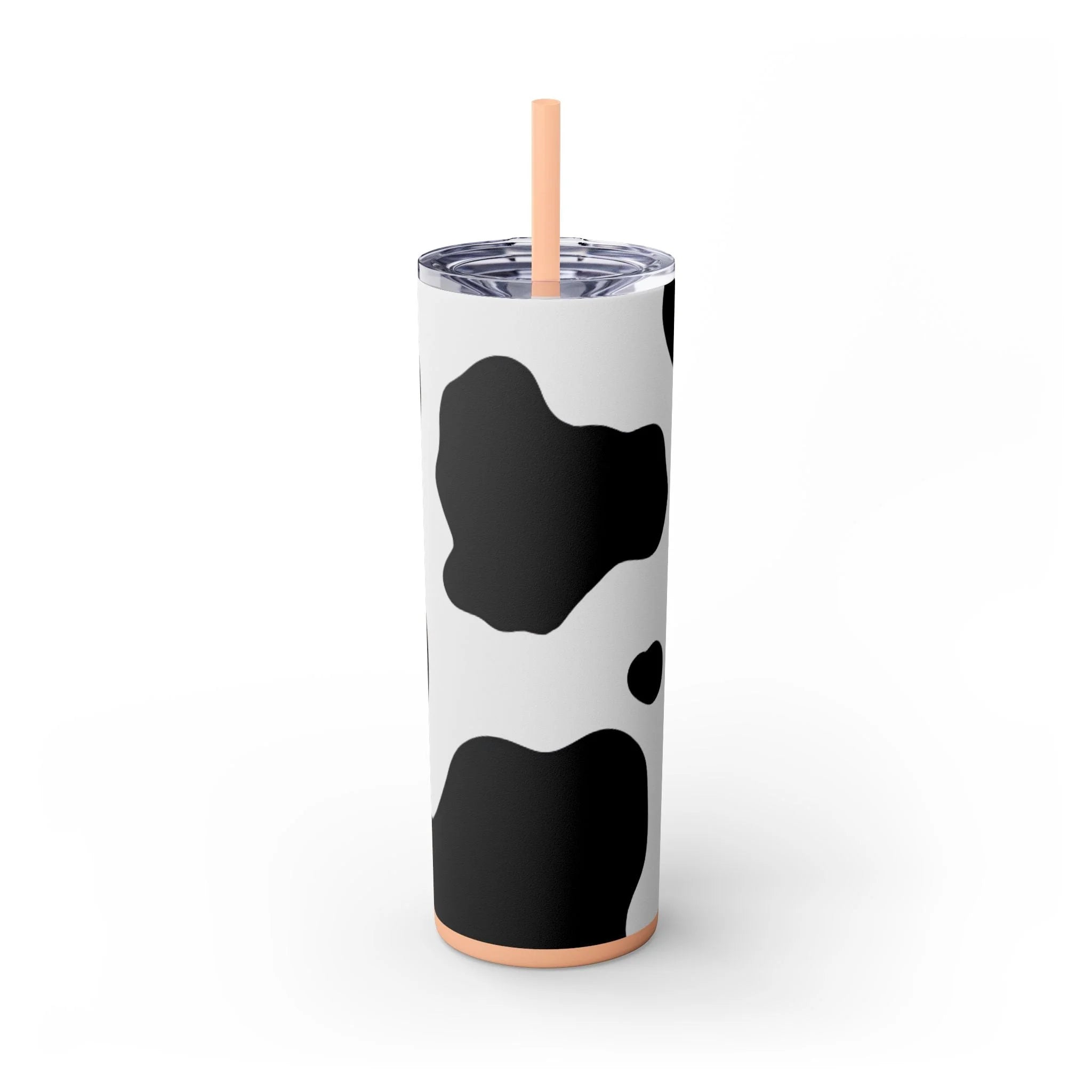 JAKKOUTTHEBXX White cow print skinny tumbler with clear lid and straw 2025