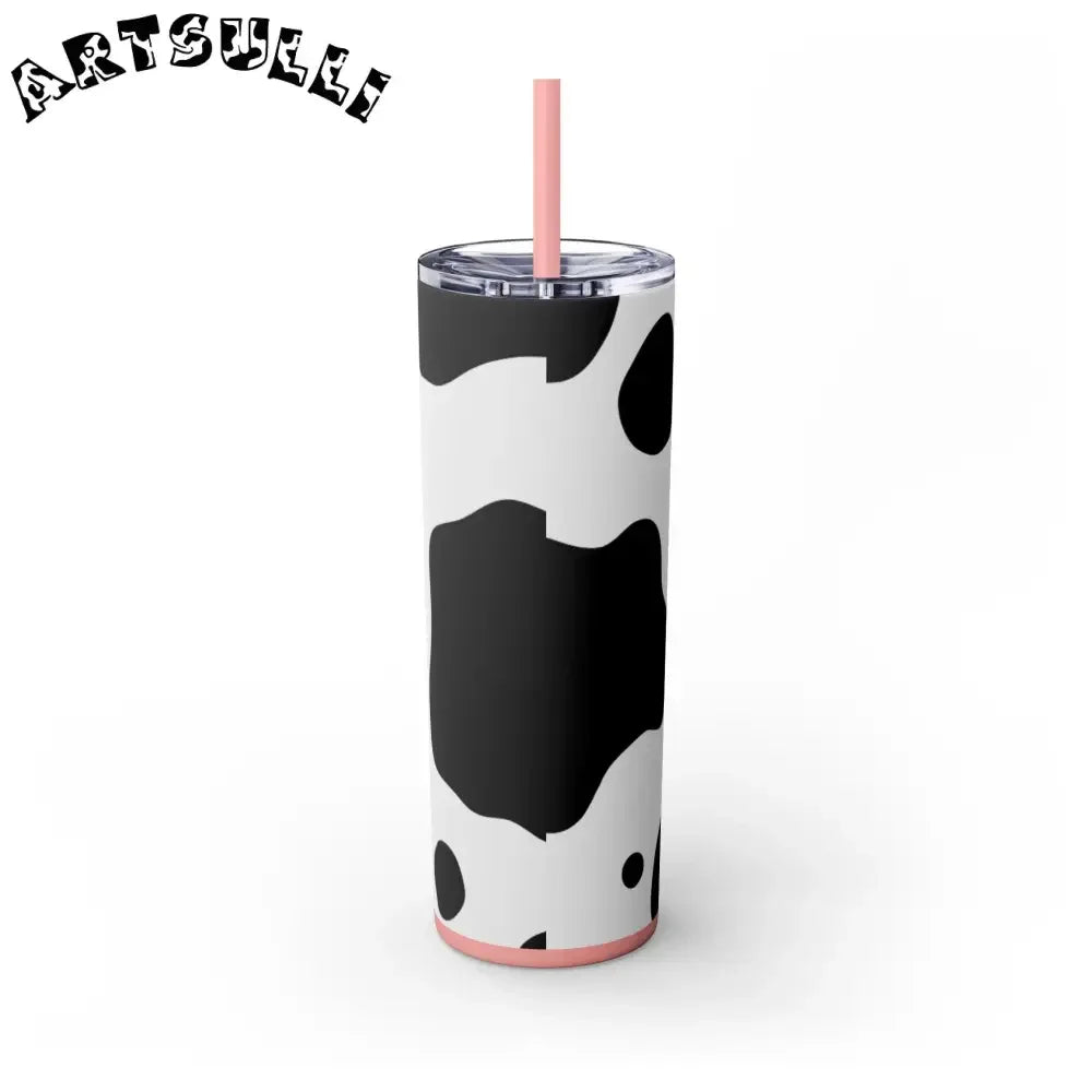 JAKKOUTTHEBXX White cow print skinny tumbler with clear lid and straw 2025