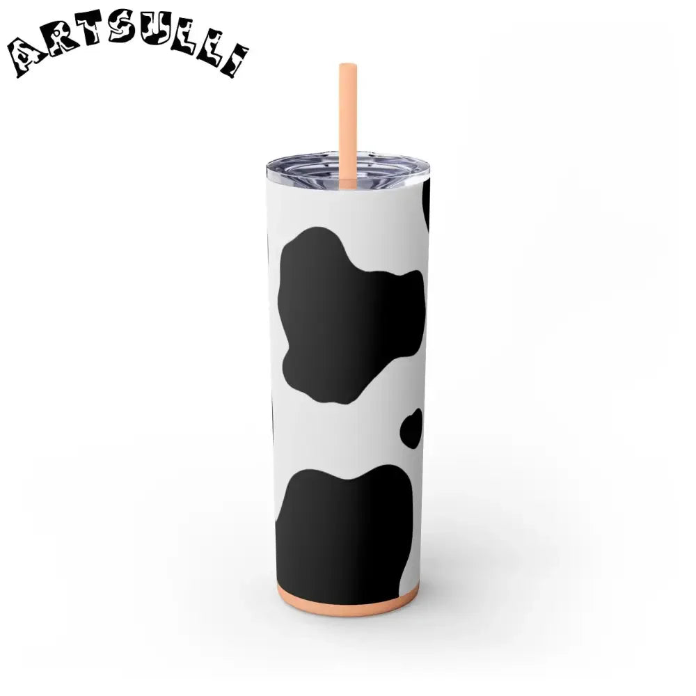JAKKOUTTHEBXX White cow print skinny tumbler with clear lid and straw 2025