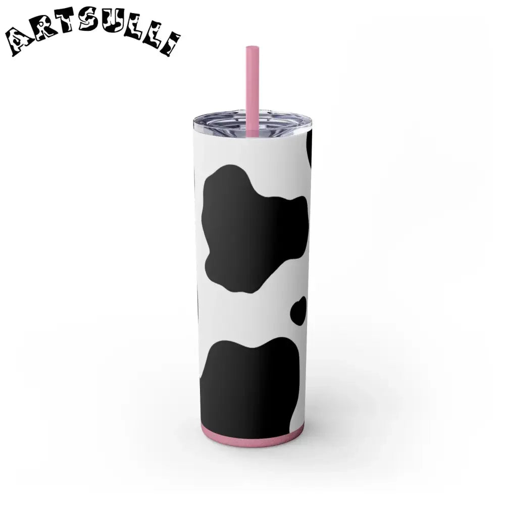 JAKKOUTTHEBXX White cow print skinny tumbler with clear lid and straw 2025