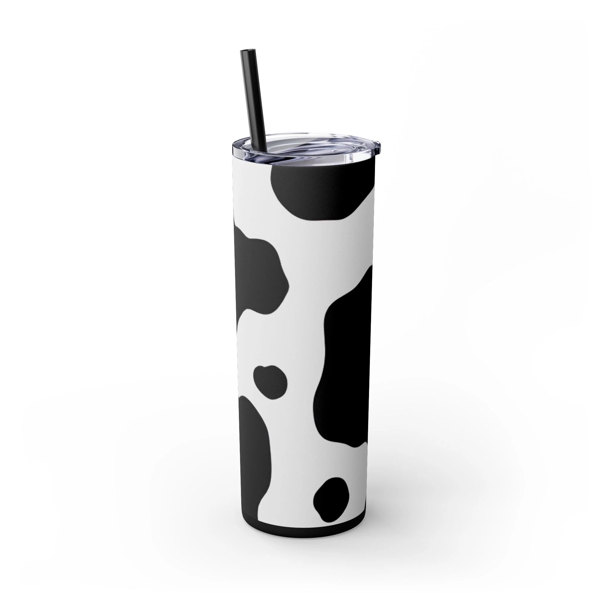 JAKKOUTTHEBXX White cow print skinny tumbler with clear lid and straw 2025