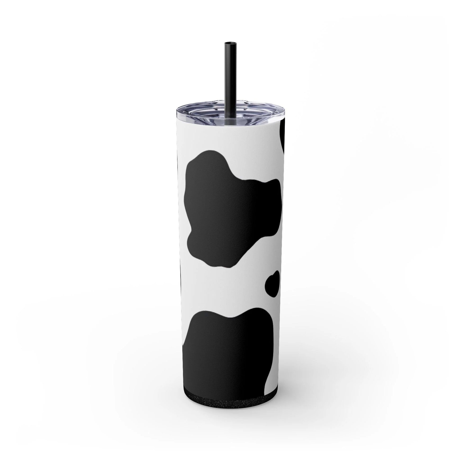 JAKKOUTTHEBXX White cow print skinny tumbler with clear lid and straw 2025