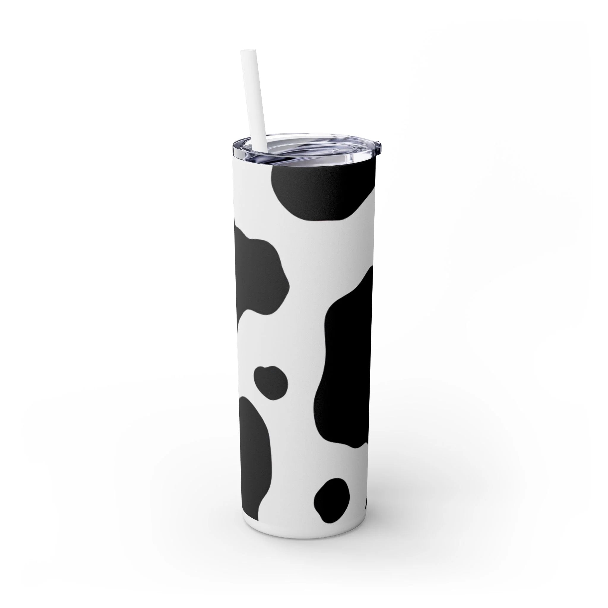 JAKKOUTTHEBXX White cow print skinny tumbler with clear lid and straw 2025
