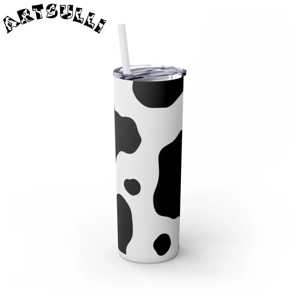 JAKKOUTTHEBXX White cow print skinny tumbler with clear lid and straw 2025