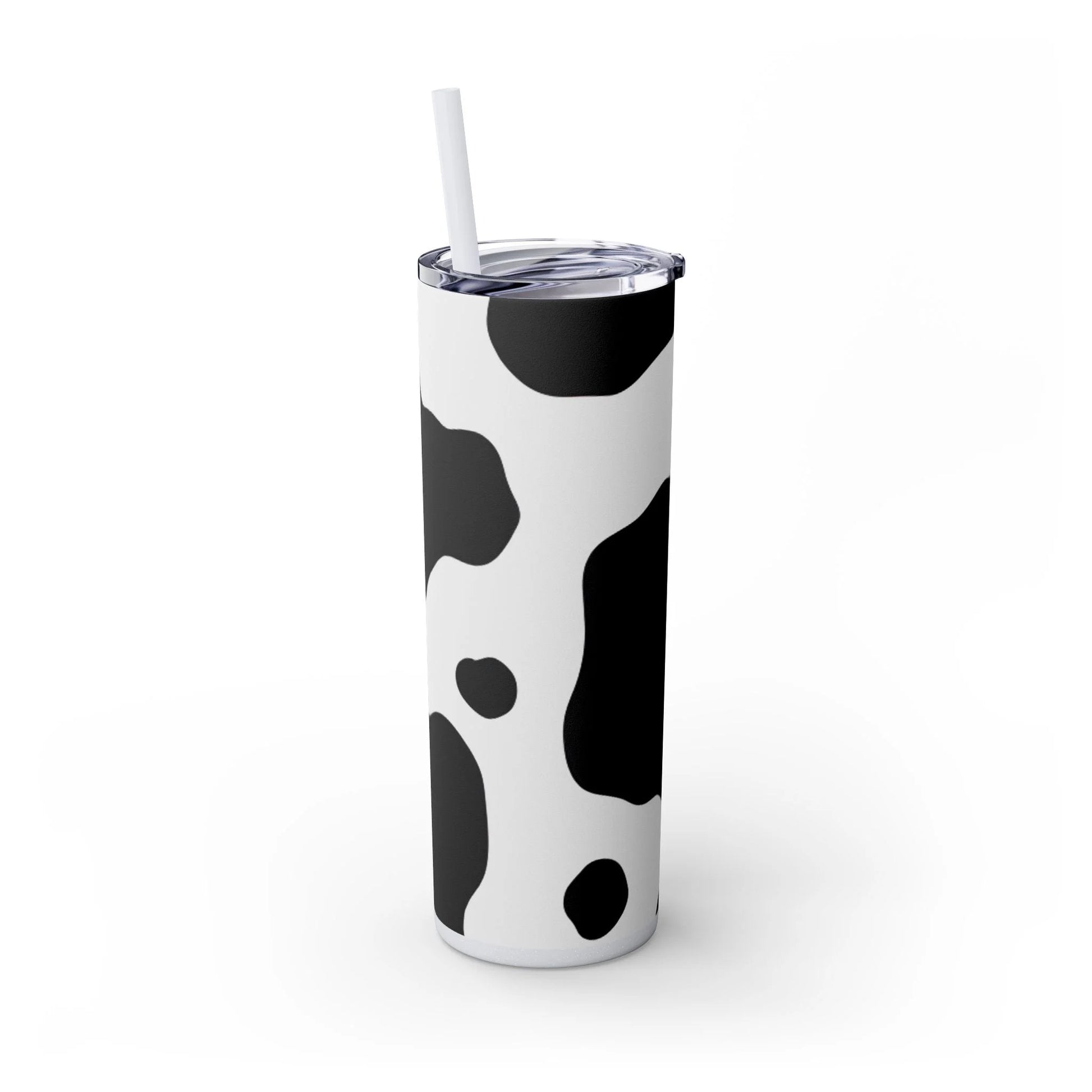 JAKKOUTTHEBXX White cow print skinny tumbler with clear lid and straw 2025
