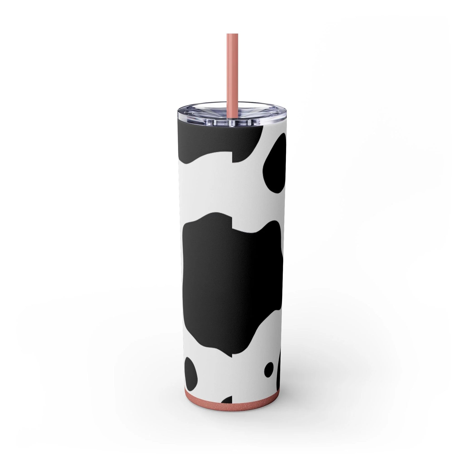 JAKKOUTTHEBXX White cow print skinny tumbler with clear lid and straw 2025