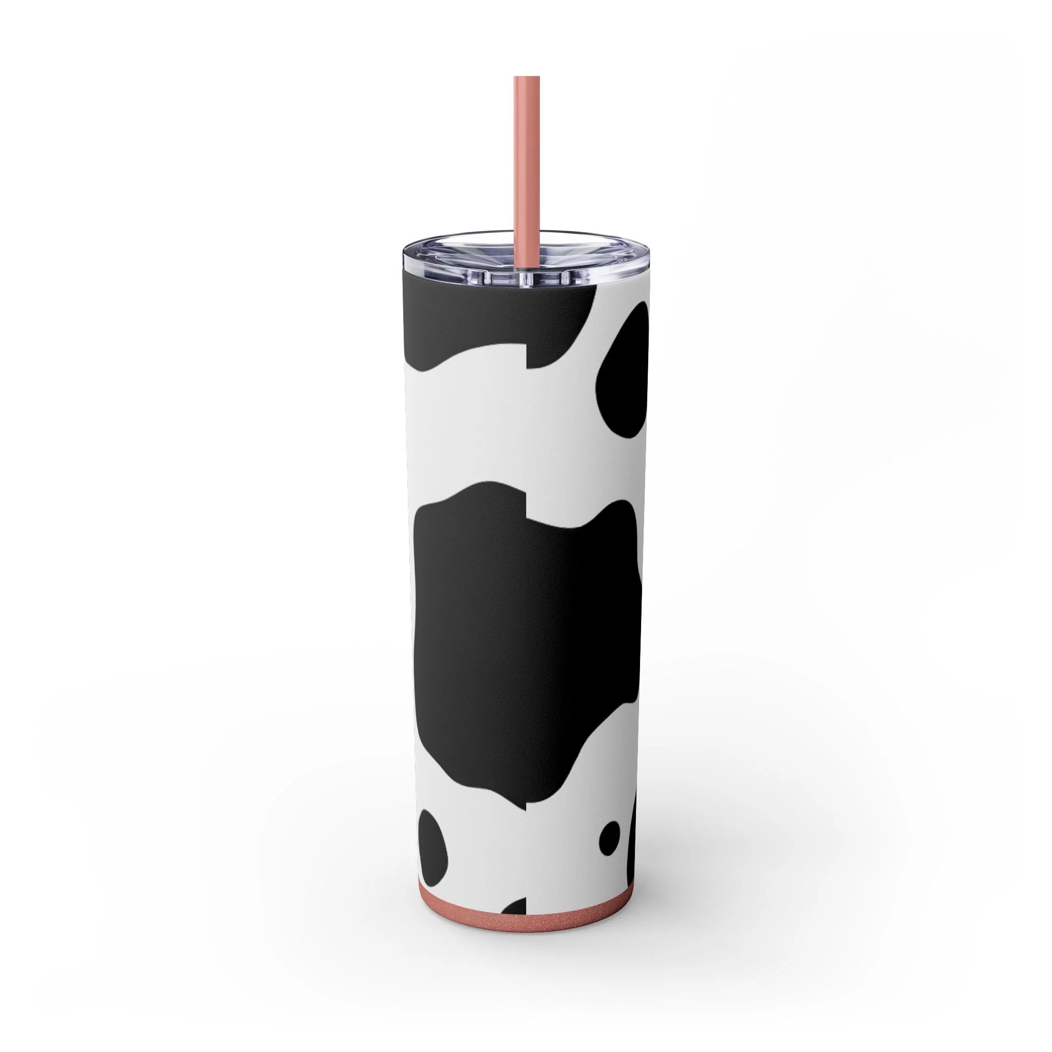 JAKKOUTTHEBXX White cow print skinny tumbler with clear lid and straw 2025