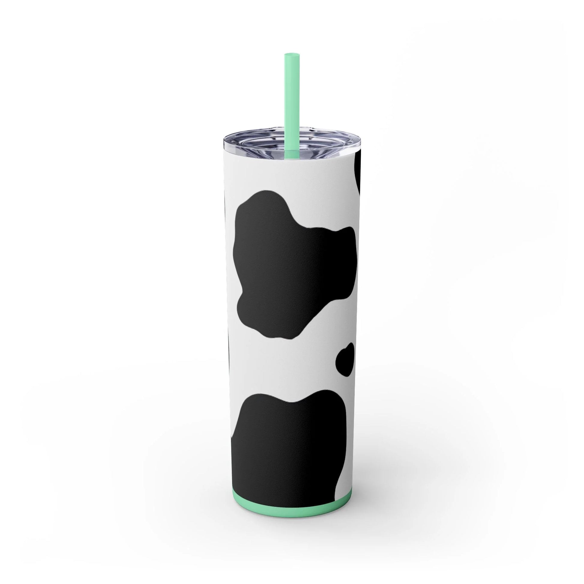 JAKKOUTTHEBXX White cow print skinny tumbler with clear lid and straw 2025