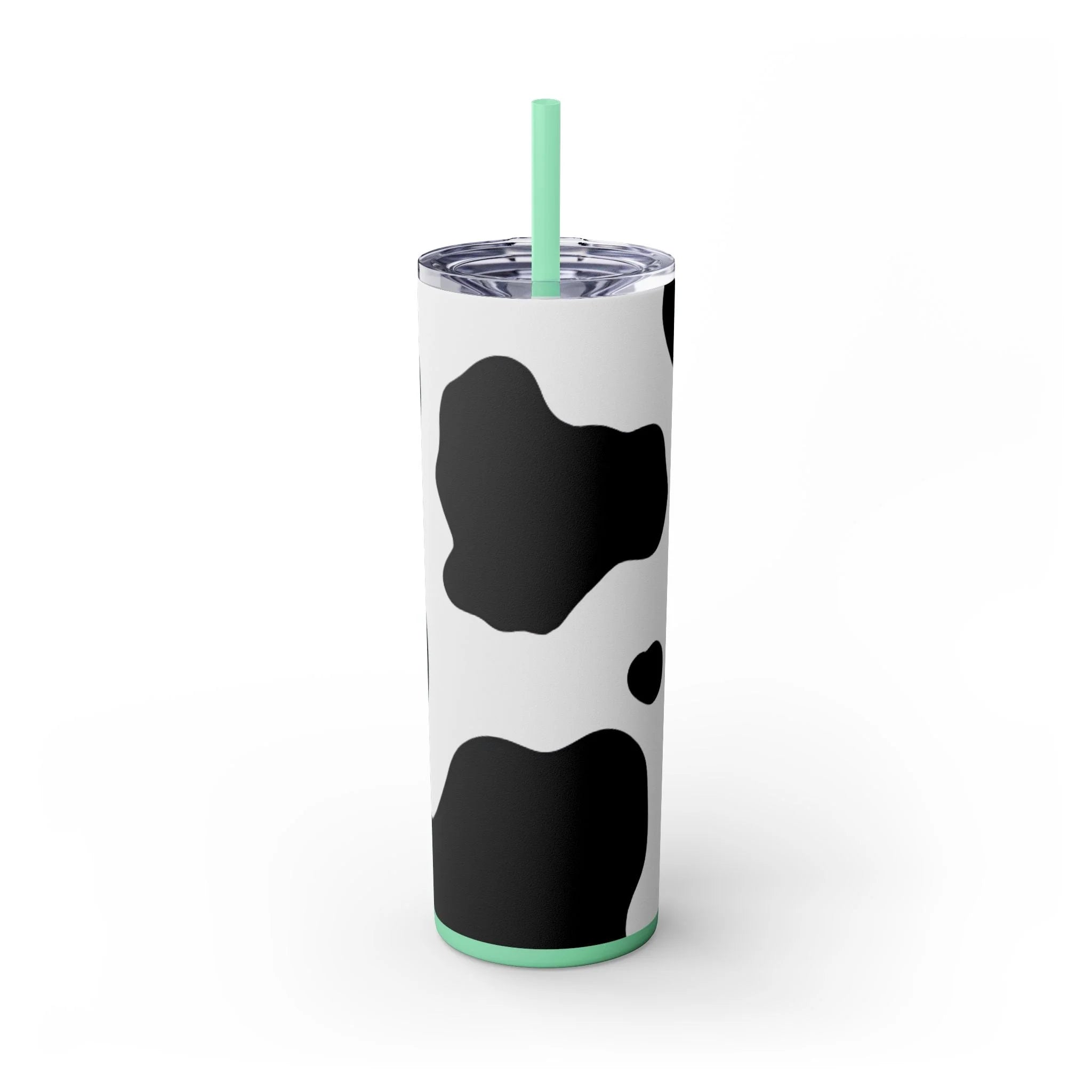 JAKKOUTTHEBXX White cow print skinny tumbler with clear lid and straw 2025