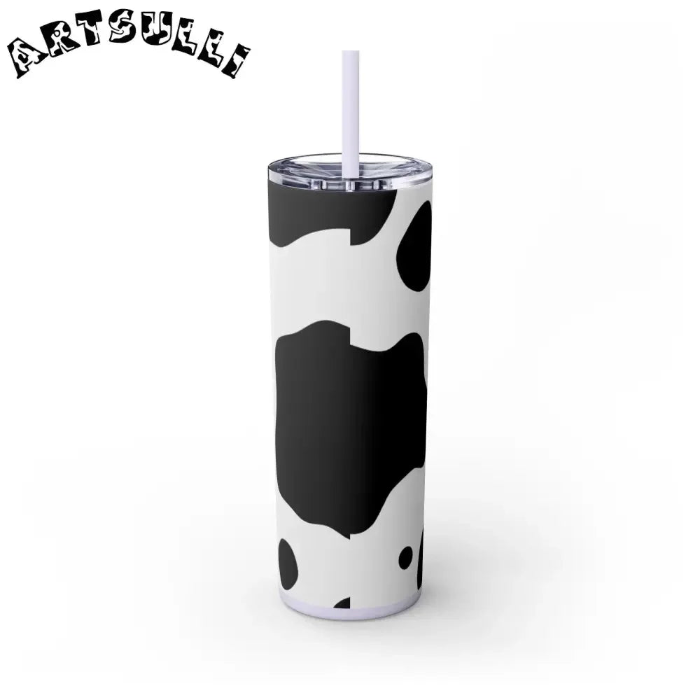 JAKKOUTTHEBXX White cow print skinny tumbler with clear lid and straw 2025