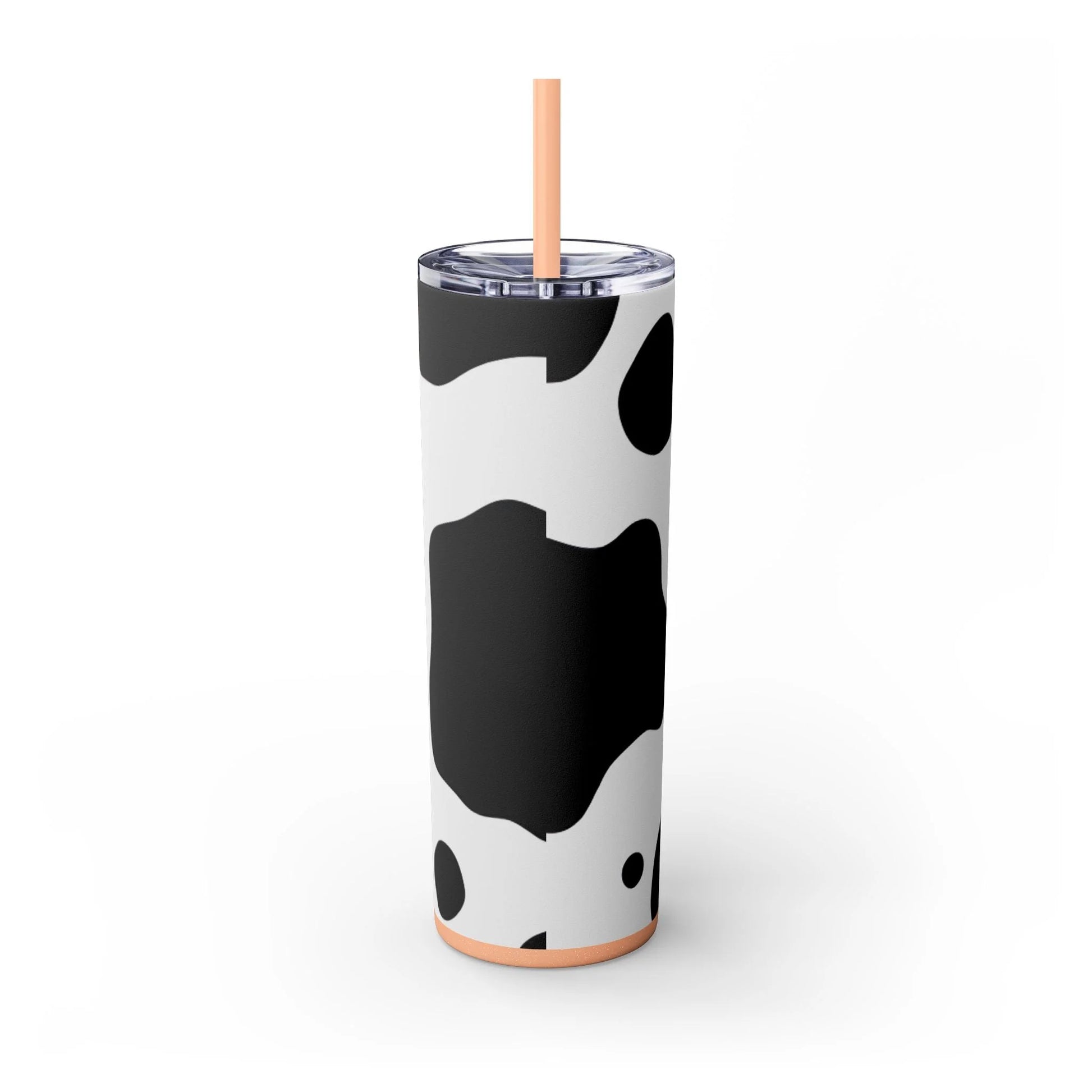 JAKKOUTTHEBXX White cow print skinny tumbler with clear lid and straw 2025