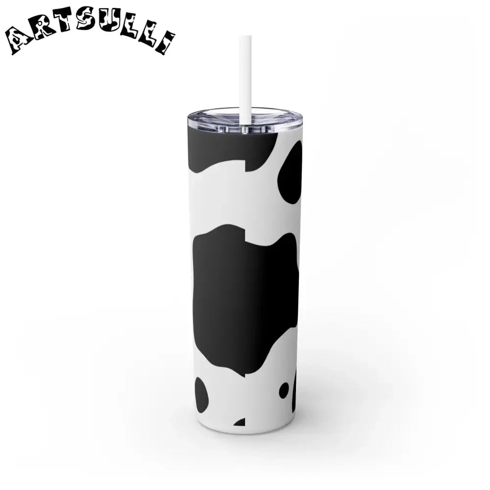 JAKKOUTTHEBXX White cow print skinny tumbler with clear lid and straw 2025