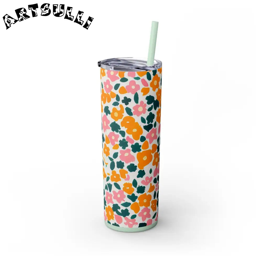 White Floral Maars Skinny Tumbler, Artsulli - Art is Long, Life is Short, Mug, , , , , , , 