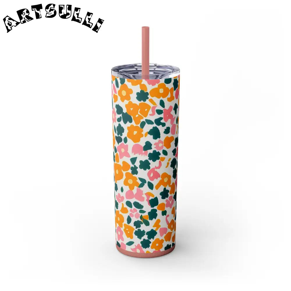 White Floral Maars Skinny Tumbler, Artsulli - Art is Long, Life is Short, Mug, Finish, Glossy, Color, Glitter Dusty Rose, Size, 20oz, 29331946475734675387